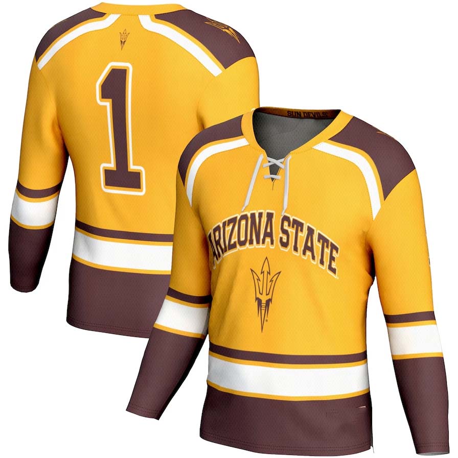 #1 A.State Sun Devils GameDay Greats Ice Hockey Jersey - Gold Stitched American College Jerseys