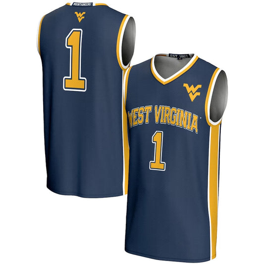 #1 W.Virginia Mountaineers GameDay Greats Lightweight Basketball Jersey - Navy American College Jerseys