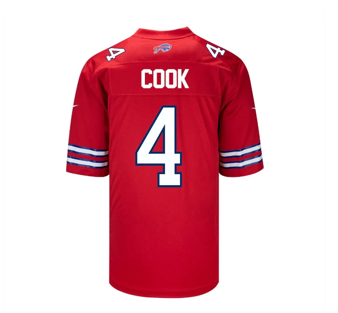 B.Bills #4 James Cook Red Game Player Jersey American Stitched Football Jerseys