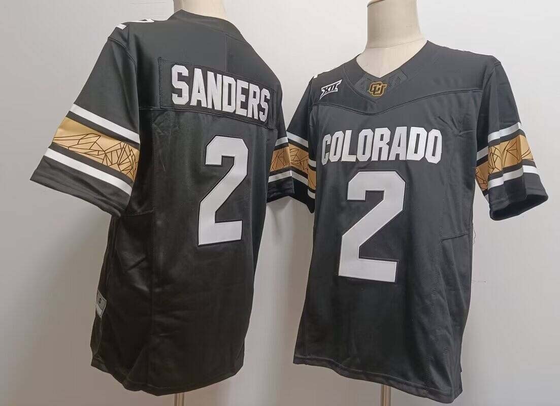 C.Buffaloes #2 Shedeur Sanders Black With XII Patch FUSE Vapor Stitched American College Jerseys