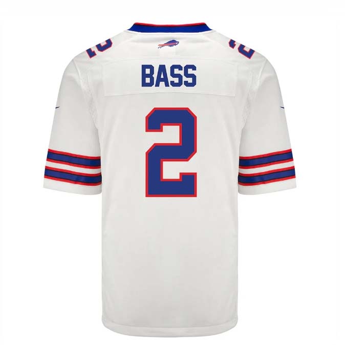 B.Bills #2 Tyler Bass Game Jersey - White Football Jerseys