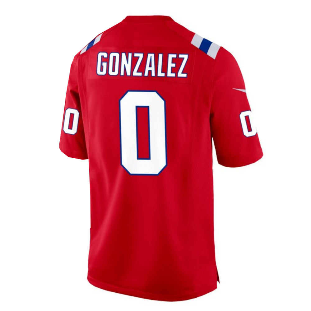 NE.Patriots #0 Christian Gonzalez Red Game Jersey Stitched American Football Jerseys