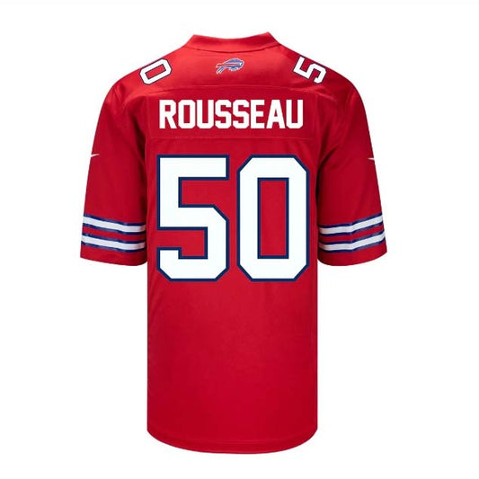 B.Bills #50 Greg Rousseau Game Jersey - Red Stitched American Football Jerseys