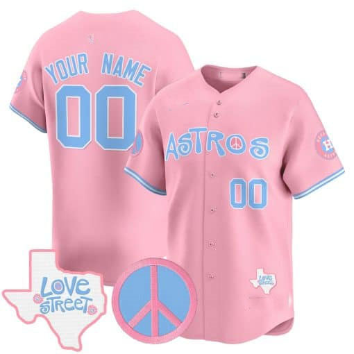 Custom Houston Astros Love Street & Peace Sign Patch Bubblegum Pink Vapor Premier Limited – All Stitched Baseball Jersey