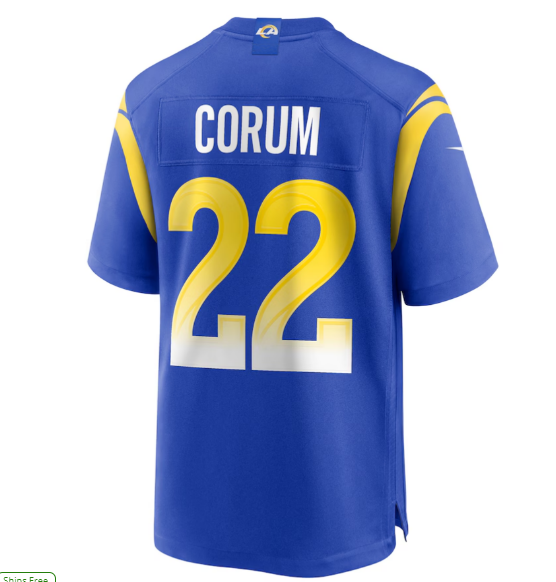 LA.Rams #22 Blake Corum 2024 Draft First Round Pick Player Game Jersey - Royal American Football Jerseys