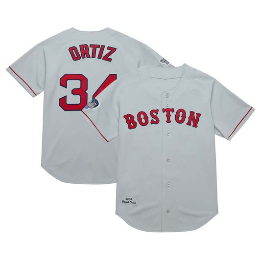 Boston Red Sox #34 David Ortiz Mitchell & Ness 2004 Cooperstown Collection Authentic Throwback Jersey - Gray Stitched Baseball Jersey