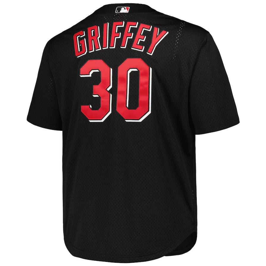 Cincinnati Reds #30 Ken Griffey Jr. Mitchell & Ness Big & Tall Cooperstown Collection Batting Practice Replica Jersey - Black Baseball Jerseys