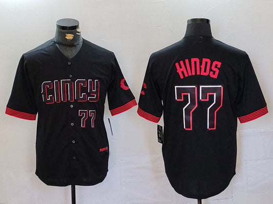 Cincinnati Reds #77 Rece Hinds Number Black 2023 City Connect Cool Base Stitched Baseball Jersey