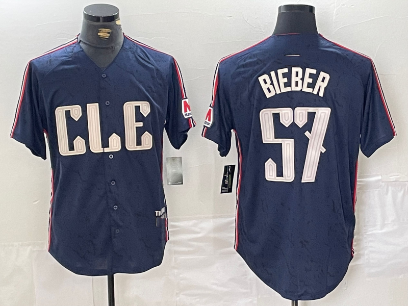 Cleveland Guardians #22 Shane Bieber Navy 2024 City Connect Limited Stitched Baseball Jerseys