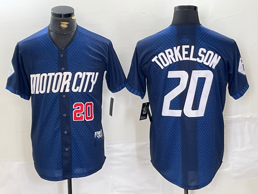 Detroit Tigers #20 Spencer Torkelson Number 2024 Navy City Connect Cool Base Limited Stitched Baseball Jerseys