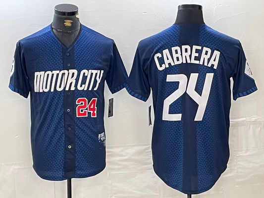 Detroit Tigers #24 Miguel Cabrera Number Navy 2024 City Connect Cool Base Limited Stitched Baseball Jersey