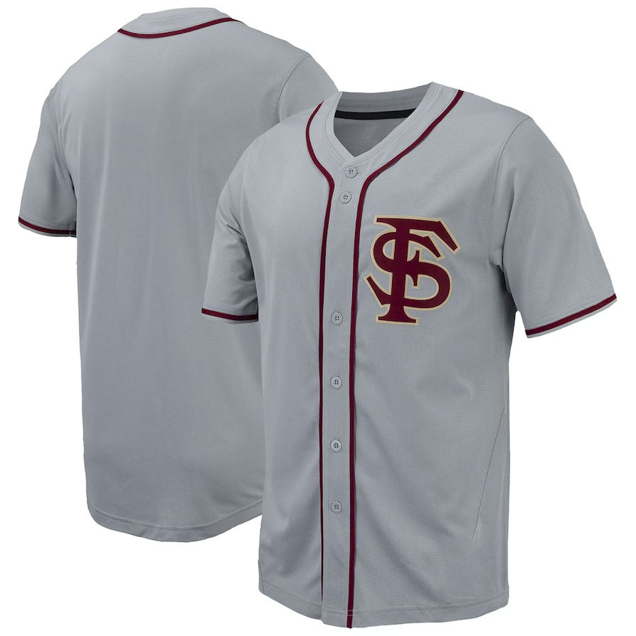 F.State Seminoles Replica Full-Button Baseball Jersey - Gray American College Jerseys