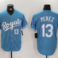 Kansas City Royals #13 Salvador Perez Number Light Blue Cool Base Stitched Baseball Jerseys