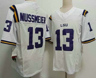 L.Tigers #13 Garrett Nussmeier White FUSE Stitched American College Jerseys