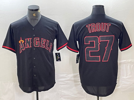 Los Angeles Angels #27 Mike Trout Lights Out Black Fashion Cool base Baseball Jerseys