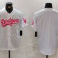 Los Angeles Dodgers Team Big Logo White Pink Vin & Kobe Patch Stitched Baseball Jersey