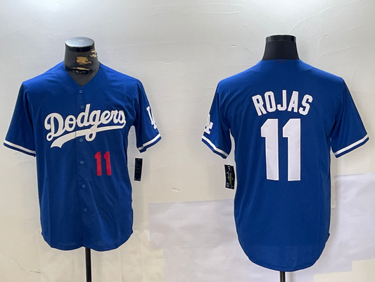 Los Angeles Dodgers #11 Miguel Rojas Number Blue Cool Base Stitched Baseball Jerseys