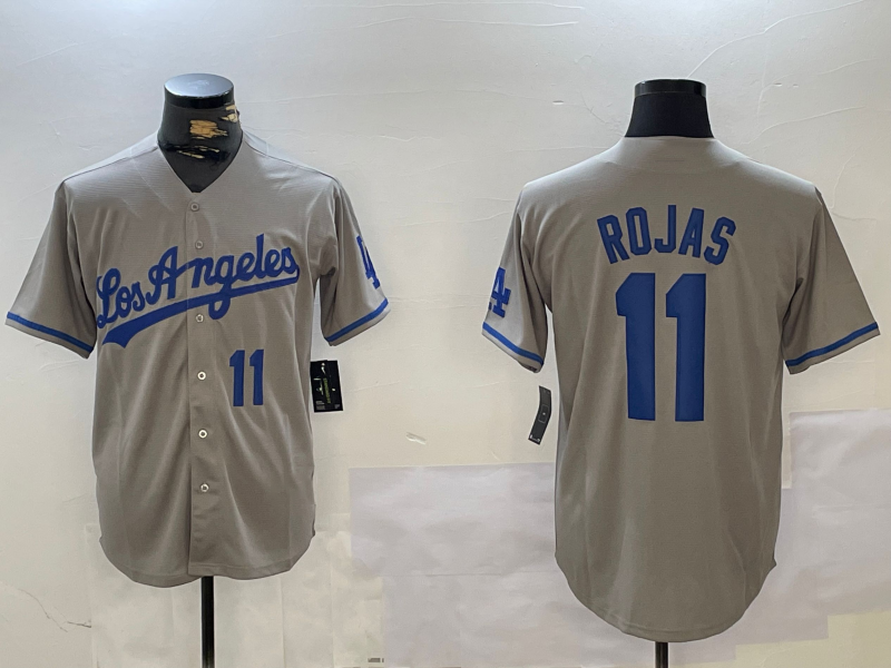 Los Angeles Dodgers #11 Miguel Rojas Number Grey With los Cool Base Stitched Baseball Jerseys