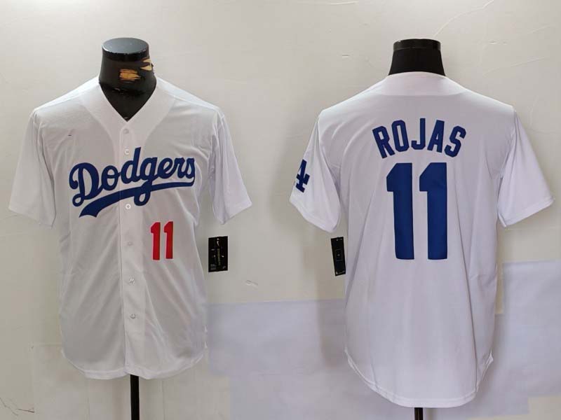 Los Angeles Dodgers #11 Miguel Rojas Number White Cool Base Stitched Baseball Jerseys