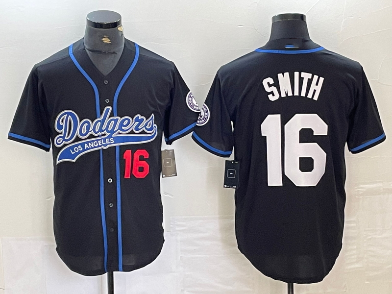 Los Angeles Dodgers #16 Will Smith Number Black With Patch Cool Base Stitched Baseball Jersey