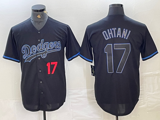 Los Angeles Dodgers #17 Shohei Ohtani Number Lights Out Black Fashion Stitched Cool Base  Baseball Jersey