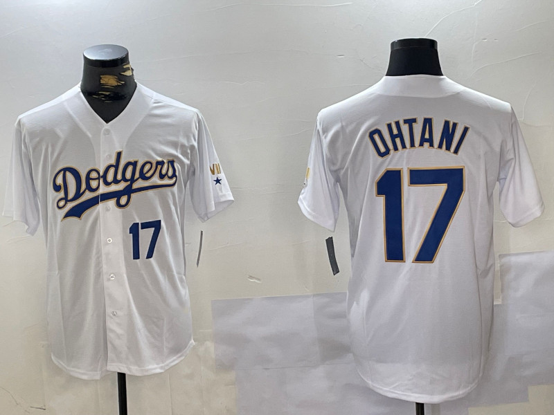 Los Angeles Dodgers #17 Shohei Ohtani Number White Gold Championship Stitched Cool Base Baseball Jerseys