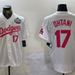 Los Angeles Dodgers #17 Shohei Ohtani Number White Pink 2024 World Series Limited Cool Base Stitched Baseball Jersey