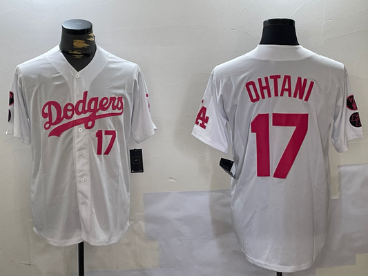 Los Angeles Dodgers #17 Shohei Ohtani Number White Pink Limited Cool Base Stitched Baseball Jerseys