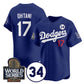 Los Angeles Dodgers #17 Shohei Ohtani Royal 2024 World Series With No. 34 Patch Cool Base Stitched Baseball Jersey