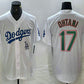 Los Angeles Dodgers #17 Shohei Ohtani White Green Stitched Cool Base Jersey Baseball Jersey