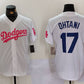 Los Angeles Dodgers #17 Shohei Ohtani White Pink Vin & Kobe Patch Stitched Baseball Jersey