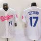 Los Angeles Dodgers #17 Shohei Ohtani White Pink Vin & Kobe Patch Stitched Baseball Jersey