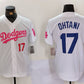 Los Angeles Dodgers #17 Shohei Ohtani White Pink Vin & Kobe Patch Stitched Baseball Jerseys