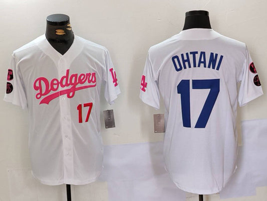 Los Angeles Dodgers #17 Shohei Ohtani White Pink Vin & Kobe Patch Stitched Baseball Jerseys