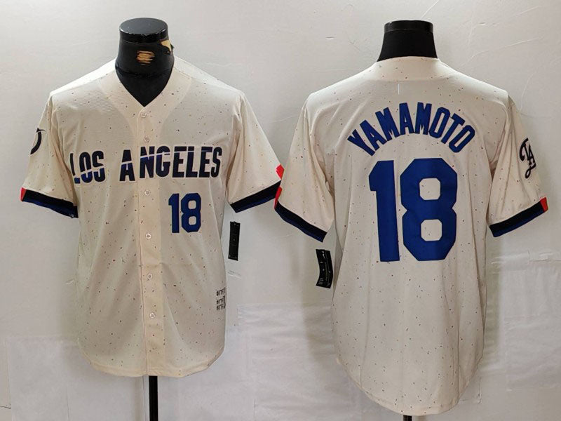 Los Angeles Dodgers #18 Yoshinobu Yamamoto Number Cream 2024 City Connect Limited Stitched Baseball Jersey