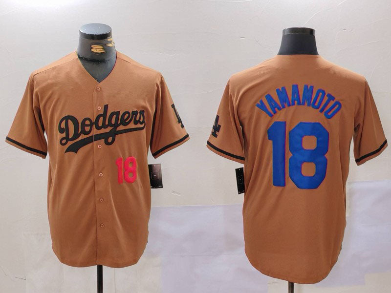 Los Angeles Dodgers #18 Yoshinobu Yamamoto Number Olive Cool Base Limited Stitched Baseball Jerseys