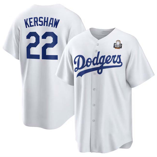 Los Angeles Dodgers #22 Clayton Kershaw White 2024 World Series Cool Base Stitched Baseball Jersey