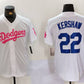 Los Angeles Dodgers #22 Clayton Kershaw White Pink Vin & Kobe Patch Stitched Baseball Jersey