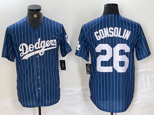 Los Angeles Dodgers #26 Tony Gonsolin Navy Blue Pinstripe Stitched Cool Base Baseball Jersey