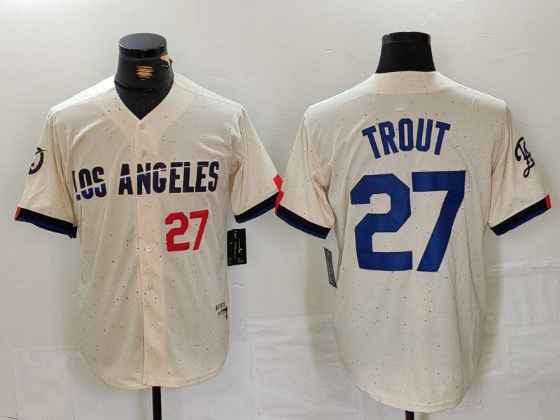 Los Angeles Dodgers #27 Mike Trout Number Cream 2024 City Connect Limited Stitched Baseball Jersey