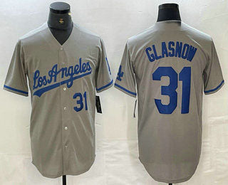 Los Angeles Dodgers #31 Tyler Glasnow Gray Alternate Player Number Team Logo Cool Base Jersey Baseball Jersey