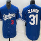 Los Angeles Dodgers #31 Tyler Glasnow Number Blue Stitched Cool Base Jersey Baseball Jersey