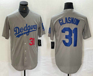 Los Angeles Dodgers #31 Tyler Glasnow Number Grey Stitched Cool Base Jersey Baseball Jersey