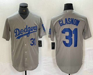 Los Angeles Dodgers #31 Tyler Glasnow Gray Alternate Player Number Team Logo Cool Base Jerseys Baseball Jersey