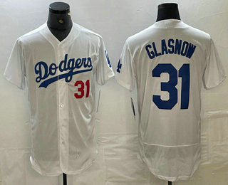 Los Angeles Dodgers #31 Tyler Glasnow Number White Stitched Flex Base Jersey Baseball Jersey