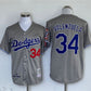 Los Angeles Dodgers #34 Fernando Valenzuela Gray Cool Base Stitched Baseball Jersey