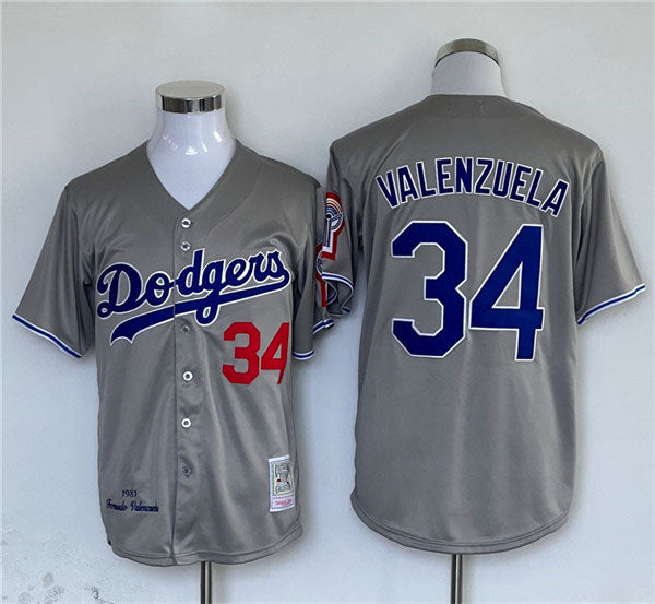 Los Angeles Dodgers #34 Fernando Valenzuela Gray Cool Base Stitched Baseball Jersey