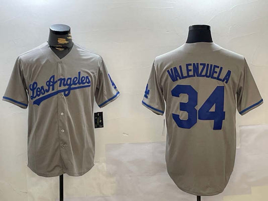 Los Angeles Dodgers #34 Fernando Valenzuela Grey Authentic Collection Stitched Baseball Jersey