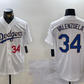 Los Angeles Dodgers #34 Fernando Valenzuela Number White Gold Championship Stitched Cool Base Baseball Jerseys