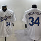 Los Angeles Dodgers #34 Fernando Valenzuela Number White Gold Championship Stitched Cool Base Baseball Jerseys